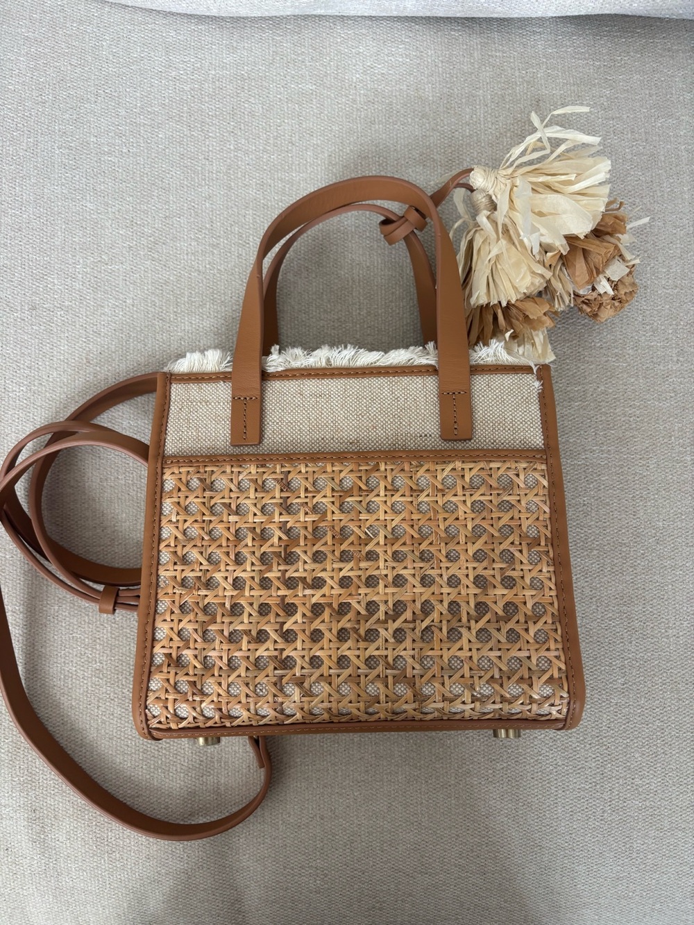 Spartina 449 Tan Raffia Woven Tote with Tassels - Picture 9 of 9